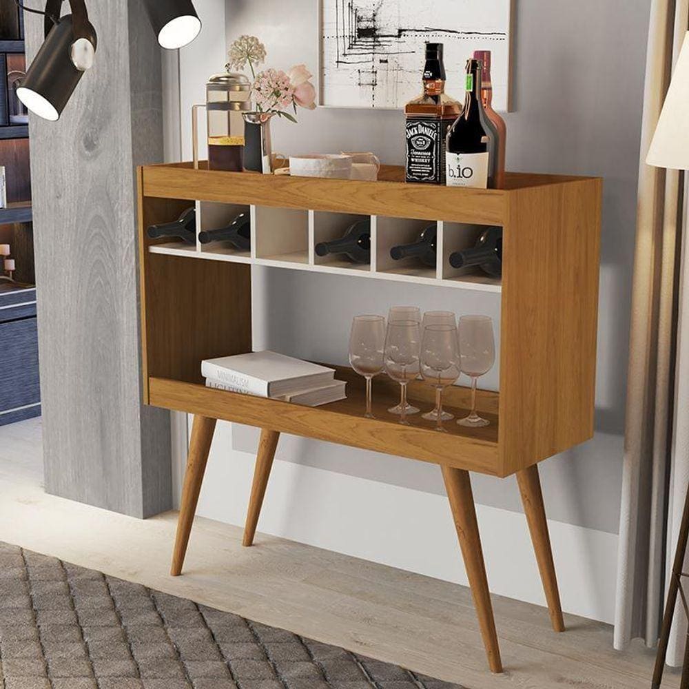 Aparador Athenas Com Adega Com Pés De Madeira Maciça Nature/off White Nature/off White