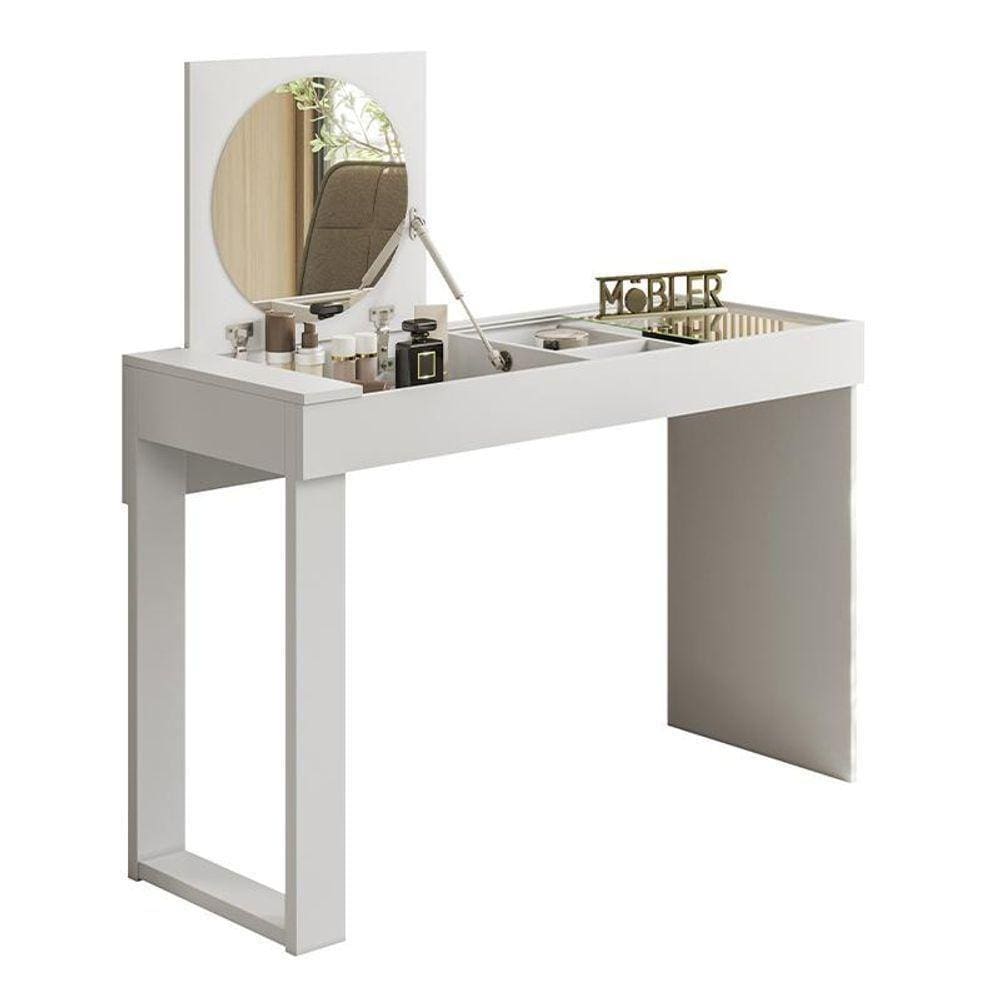 Escrivaninha Penteadeira Play Espelho Basculante E Vidro Branco Fosco Branco Fosco