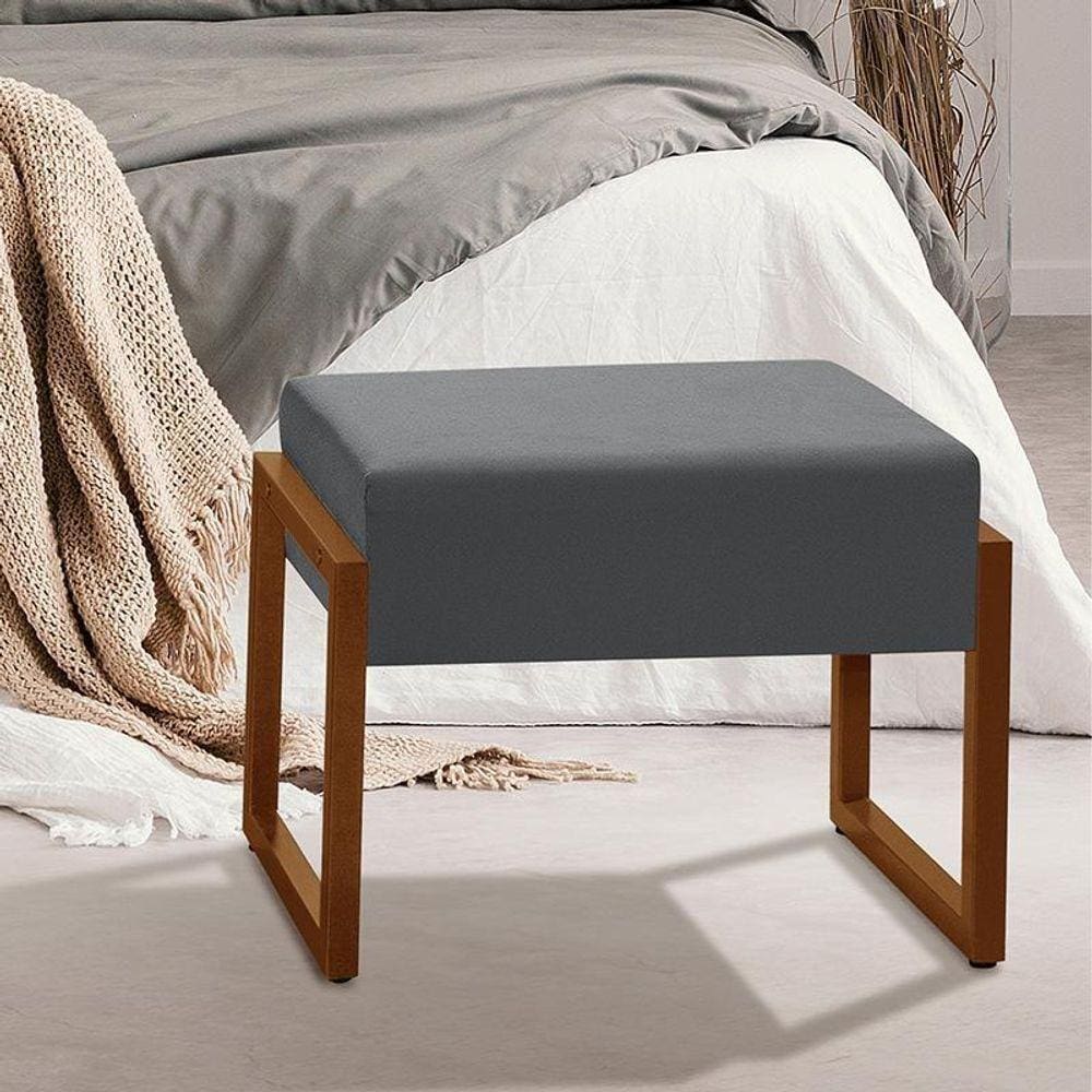 Banqueta Calçadeira Decorativa Cancun Com Pés De Aço Cinza Cinza