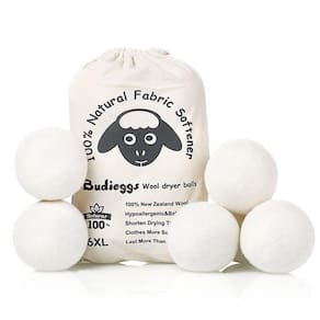 Bolas de secagem de lã Budieggs Organic, pacote com 6, 100% da Nova Zelândia