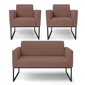 Sofá Namoradeira com 2 Poltronas Base Industrial Preto Marisa Veludo Rosê D03 - D`Rossi