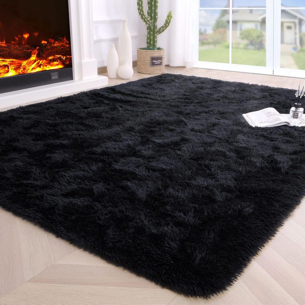 Tapete Noahas Fluffy Shaggy Fuzzy 120x160cm preto para quarto