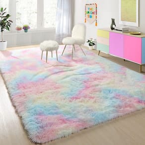 Tapete PAGISOFE Fluffy Soft Rainbow 90x150cm para meninas