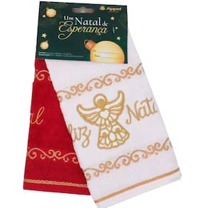 Kit 2 Toalhas de Lavabo Appel  Bordado Anjo Branco / Vermelho