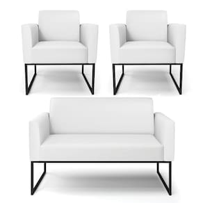 Sofá Namoradeira com 2 Poltronas Base Industrial Preto Marisa Corino Branco D03 - D`Rossi