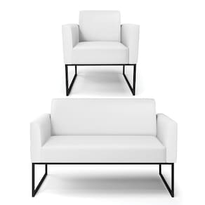 Sofá Namoradeira com Poltrona Base Industrial Preto Marisa Corino Branco D03 - D`Rossi