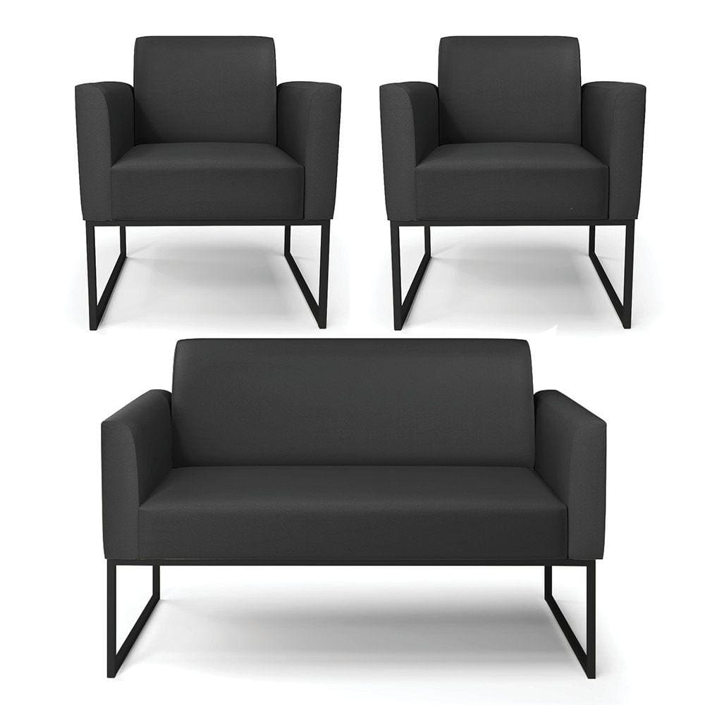 Sofá Namoradeira com 2 Poltronas Base Industrial Preto Marisa Corino D03 - D`Rossi