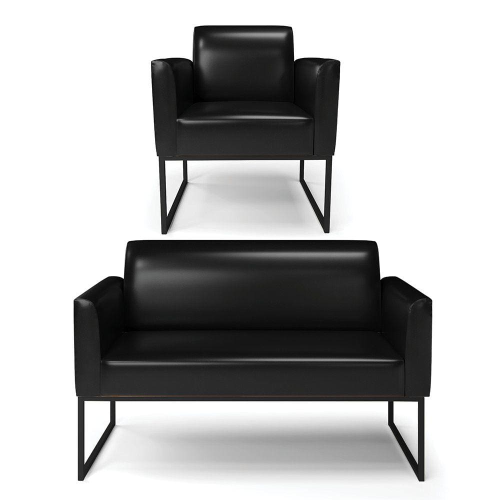 Sofá Namoradeira com Poltrona Base Industrial Preto Marisa Corano Preto D03 - D`Rossi