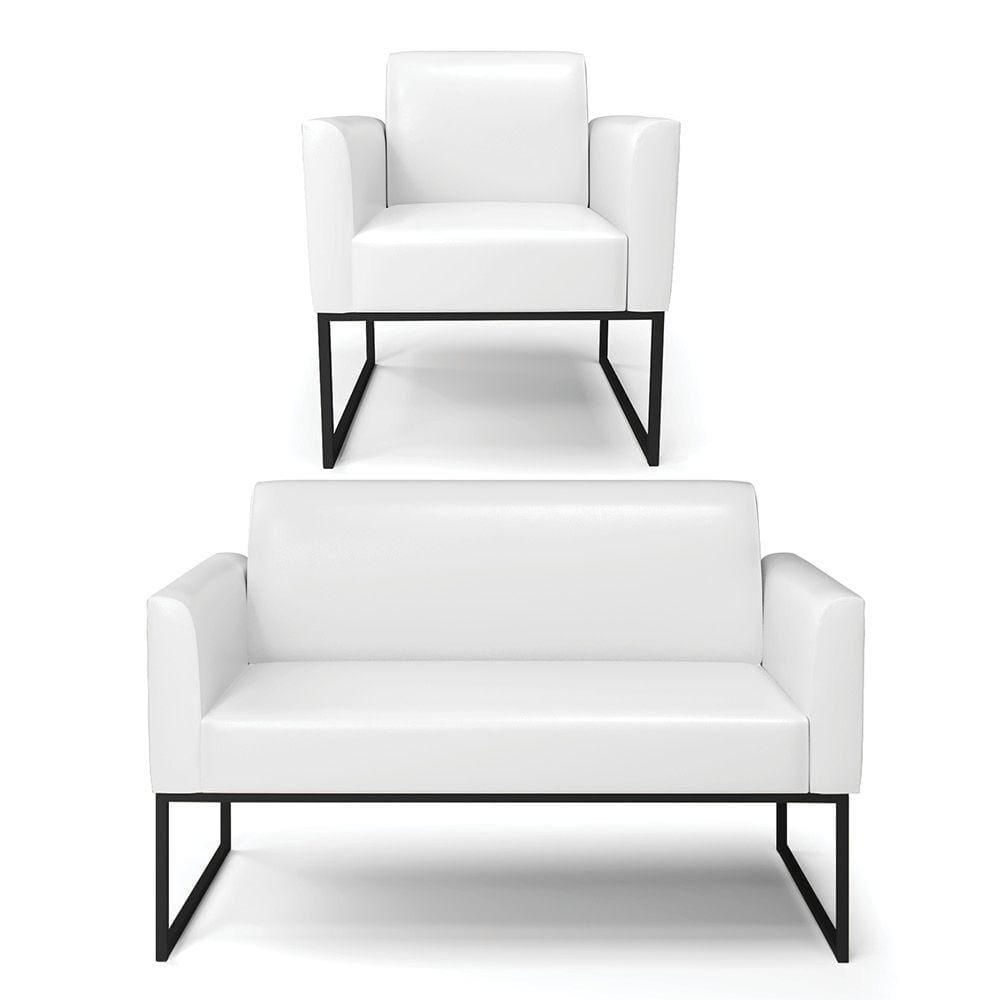 Sofá Namoradeira com Poltrona Base Industrial Preto Marisa Corano Branco D03 - D`Rossi