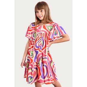 Vestido Meninas Estampado Corações Rosa Infantil Ópera Kids