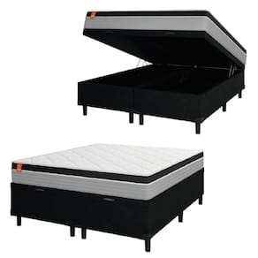 Cama Box Baú Casal Queen Colchão Molas Ensacadas 158x198x68cm Cinza/Preto Suporta Até 130kg/Pessoa