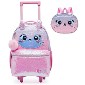 Kit Mochila de Rodinhas e Lancheira Pack Me Cute Rosa