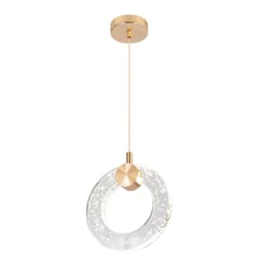 Pendente Aro de Cristal Dourado 15cm Led 6W 3500K Bivolt