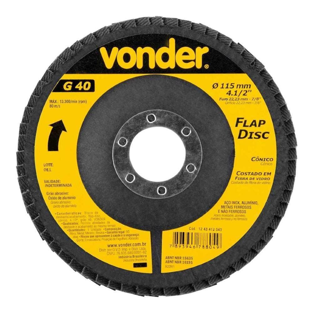 Flap Disco Cônico Vonder 4.1/2 Grão 40 - 1243412040