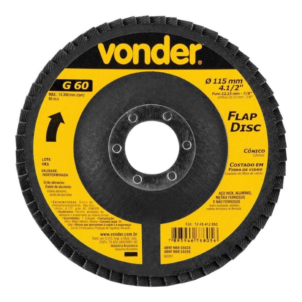 Flap Disco Cônico Vonder 4.1/2 Grão 60 - 1243412060
