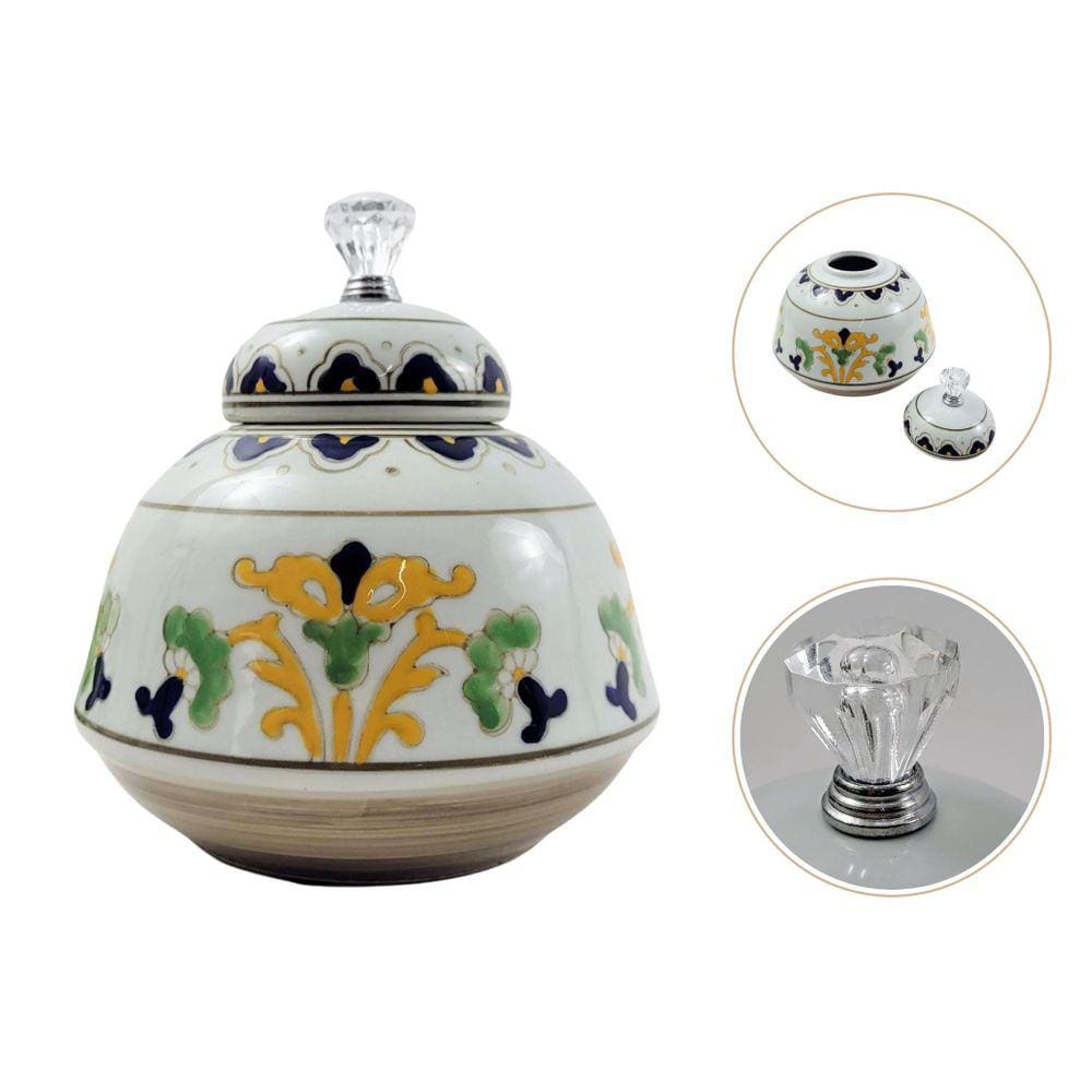 Potiche Branco Floral 17X16Cm Pote Porcelana Decoração