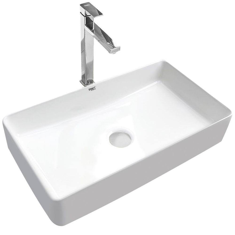 Kit Cuba Pia Louça Cerâmica Banheiro C/Torn e Vál Cromada 92