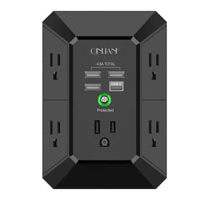 Protetor de sobretensão de carregador de parede USB QINLIANF 5 Outlet 4 USB Bla