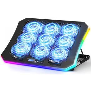 Laptop Cooler Pad KeiBN atualizado com 9 ventiladores RGB silenciosos 15.6-17