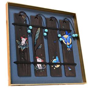 Marcador ZQZYMXQ Butterfly Cat Wood Marcadores para mulheres x4