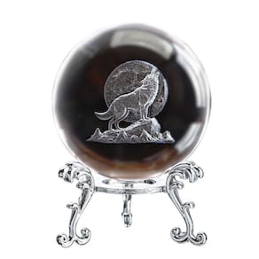 Estatueta Crystal Wolf ZEERSHEE 3D de vidro gravado a laser 60 mm