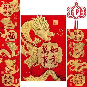 Envelopes vermelhos chineses Ellzk Lucky Money 36 unidades 2024 Dragon