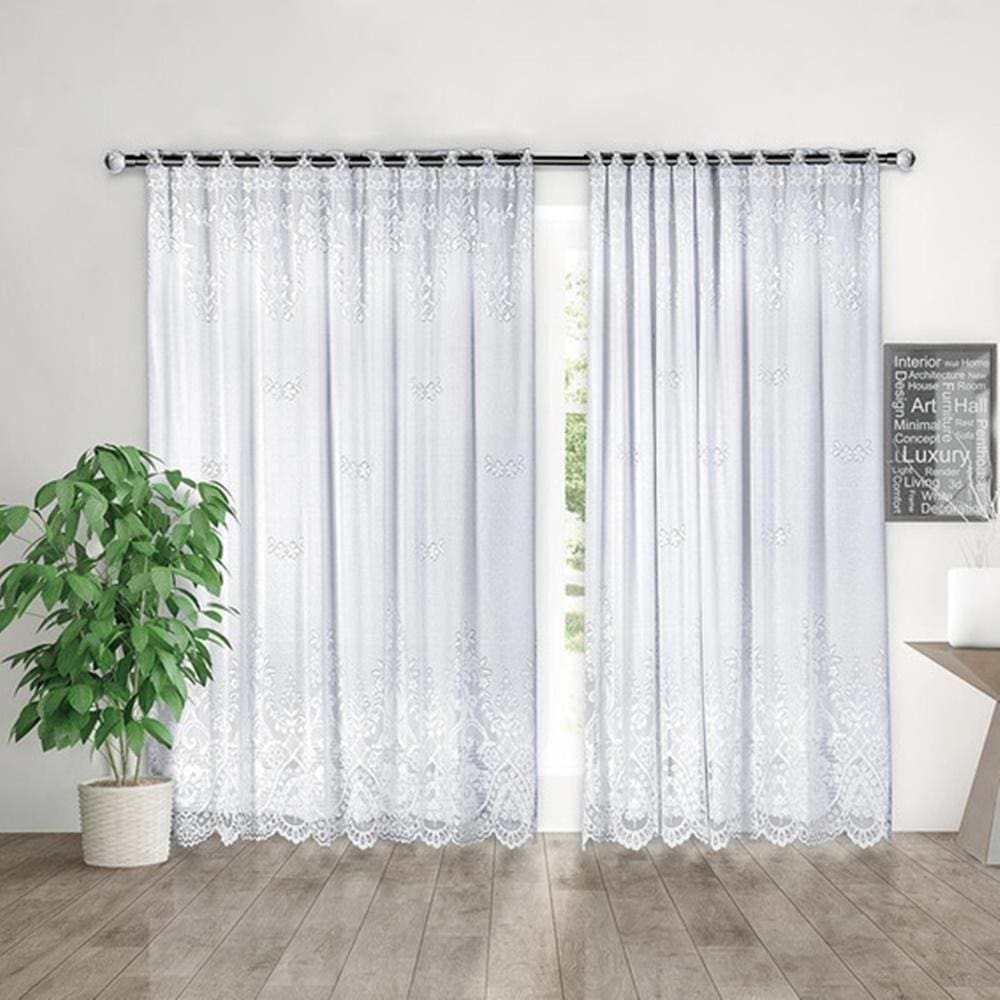 Cortina Branca Renda Com Forro Sala Quarto 3 Largx1,80 Alt