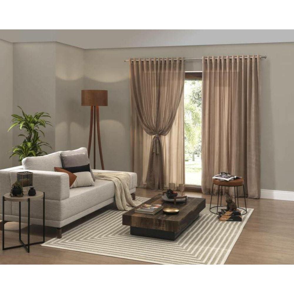 Cortina Sala Renda Com Forro 3,00 Larg X 1,80 Alt Marrom