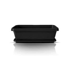 Vaso Floreira Plástico Com Prato 35cm Preto