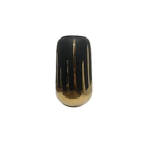 Vaso Decorativo De Cerâmica Preto Com Pintura Dourada - Master Decor