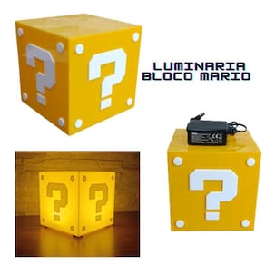 Luminaria Abajur De Mesa Amarelo Branco Mario Bros Grande