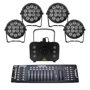 Kit 4 Par Led Slim + Máquina De Fumaça 1200W + Mesa Dmx 512