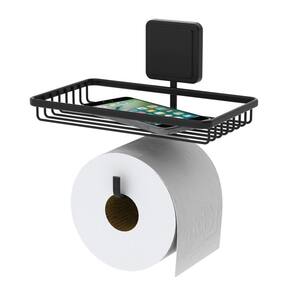 Suporte Porta Papel Higiênico Adesivo Com Porta Objetos Utensílios Banheiro Preto Fosco - 188PT Future