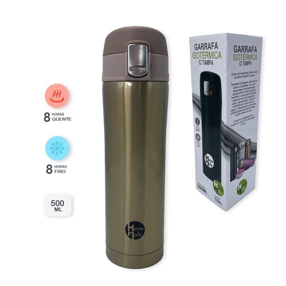 Garrafa Térmica Aço Inox 500Ml Resistente E Durável