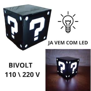 Luminaria Abajur Bloco Preto Branco Super Mario Bross Geek