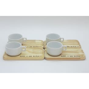 kit Jogo 4 xícaras café hotel 100ml c/ pires Pinus - Porcelana branca