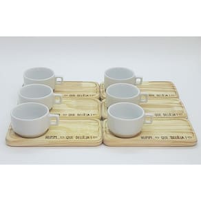 kit Jogo 6 xícaras café hotel 100ml c/ pires Pinus - Porcelana branca