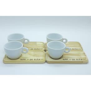 kit Jogo 4 xícaras café/chá Cônica baixa 150ml c/ pires Pinus - Porcelana branca