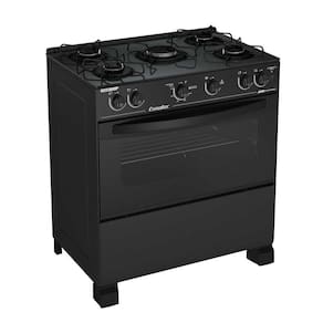 Fogão a Gás 5 Bocas Automático Caribe Glass Preto Mesa de vidro - Esmaltec
