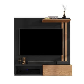 Estante Painel Suspenso Televisão TV 32 Polegadas Prateleira Decorativa Nicho Eletrônico Porta de Correr Sala Quarto Flow - Preto/Nature - Mania