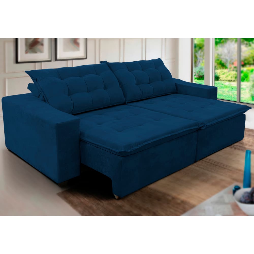 Sofá Amazonas 2,50 metros Retrátil com Molas Suede Veludo Light - Sofá na Web
