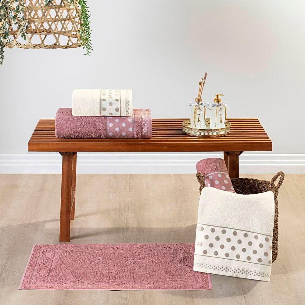 Jogo de Banho Petit Poa  Algodão 5 Peças - Rosa Cha/Perola