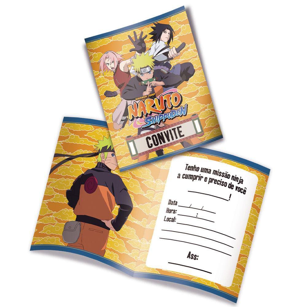 Convite de Aniversário Naruto Shippuden - 8 Unidades