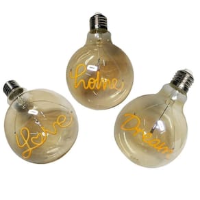 Lampada Led Vintage Love Dream Home Mensagem 4w Kit 3 Und Branco Quente Casa Decoraçao Enfeite