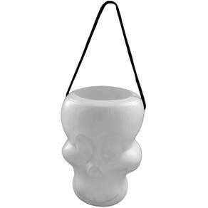 Balde Halloween Cabeça de Esqueleto Caveira Branco com Alça