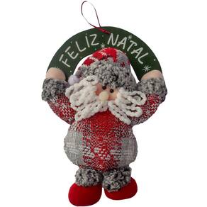 Placa Natalina Feliz Natal com Pelúcia - 24cm x 34cm