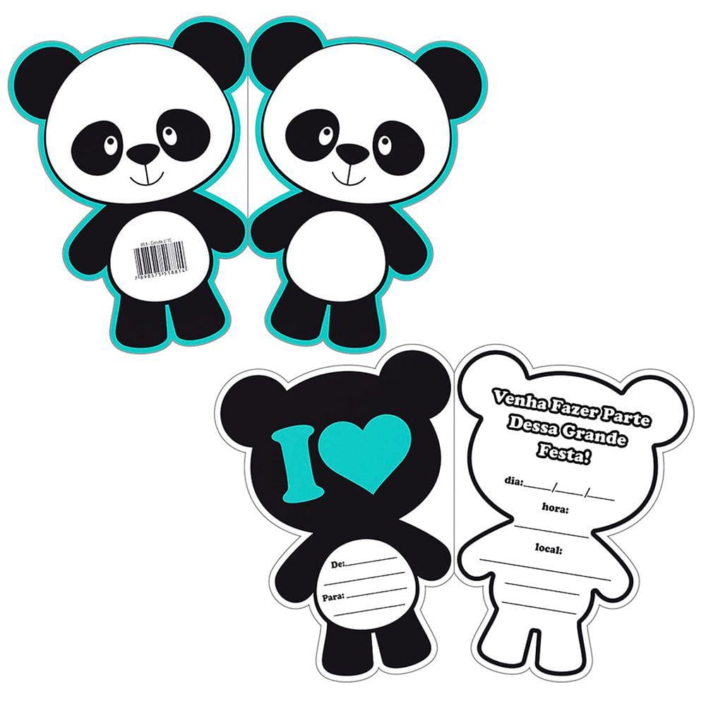 Convite de Aniversário Panda - 10 Unidades