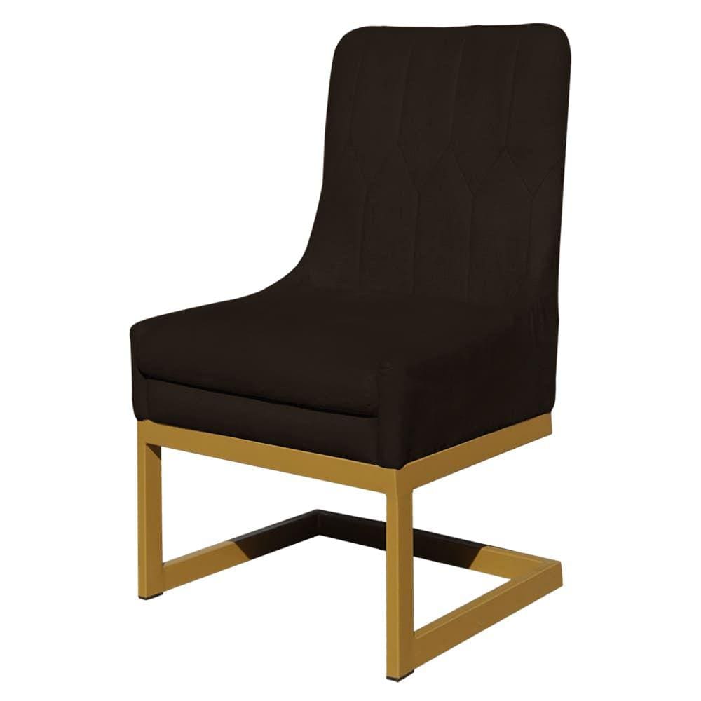 Cadeira Valentina Para Cozinha Base Dourada Suede Marrom - Vallisa Decor