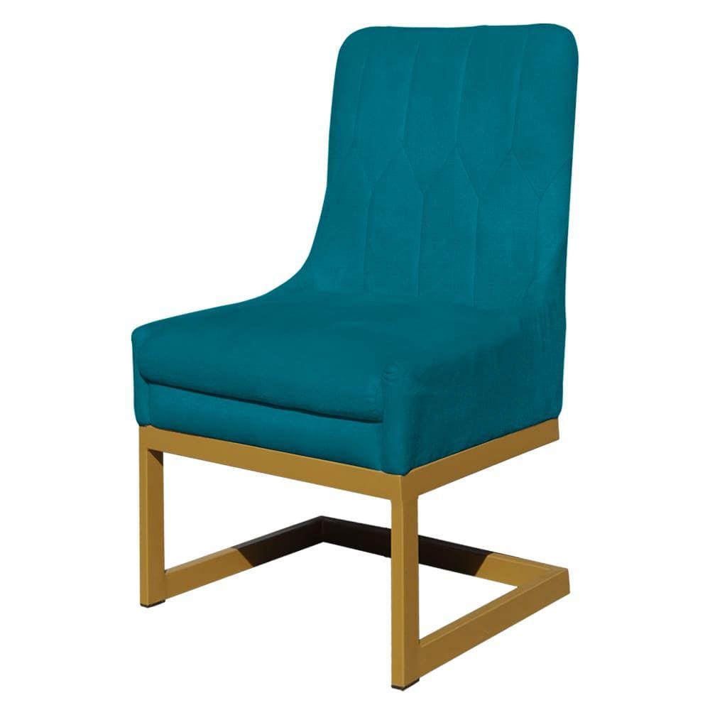 Cadeira Valentina Para Cozinha Base Dourada Suede Azul Turquesa - Vallisa Decor