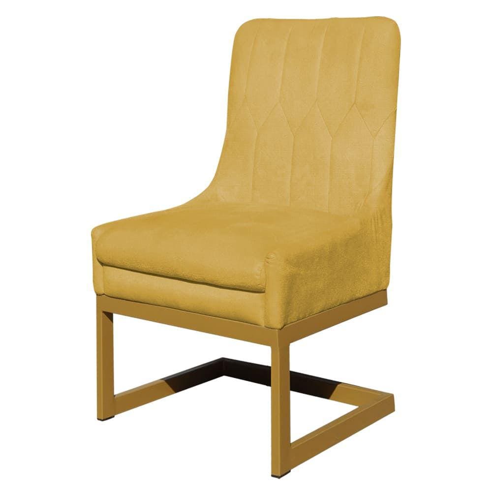 Cadeira Valentina Para Cozinha Base Dourada Suede Amarelo - Vallisa Decor